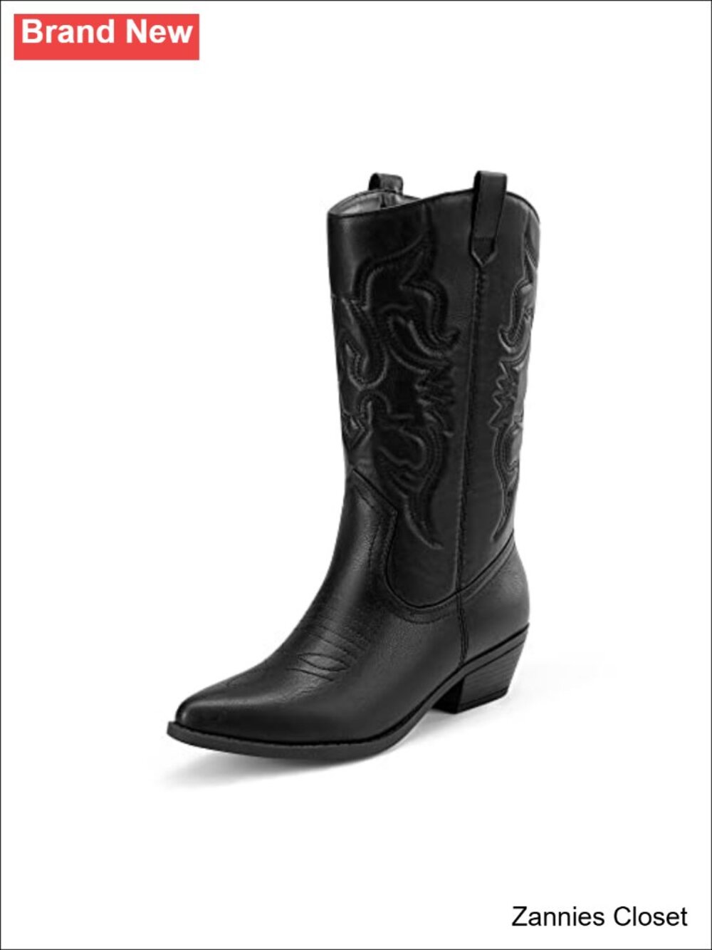 ✨ Mid-Calf Cowboy Boots Faux Leather Pointed Toe Western Heel Women's